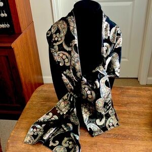 Lightweight Black and Gold Paisley Scarf